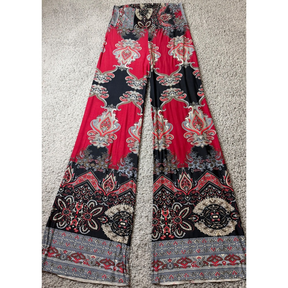 Yetts Los Angeles Womens Red Black Paisley Floral Wide Leg Palazzo Pants Large